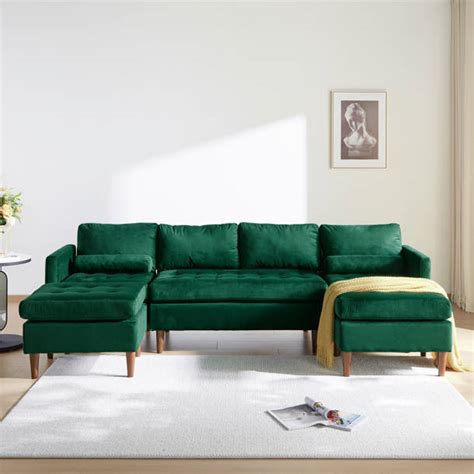 Mercer41 Varsh 102 3 Convertible Sectional Sofa Velvet L Shaped Couch