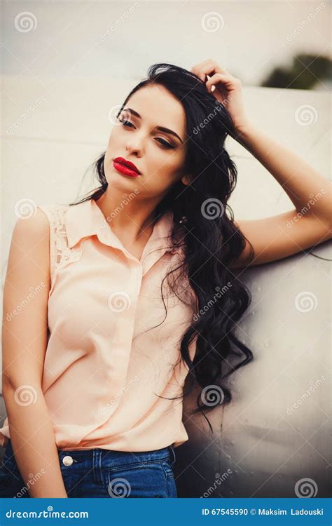 Brunette Posing Outdoors Stock Photo Image Of Emotion 67545590