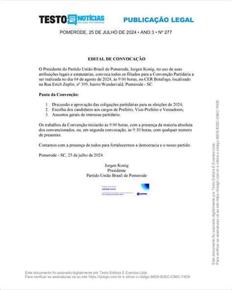 Edital de Convocação Convenção Partidária Partido União Brasil de