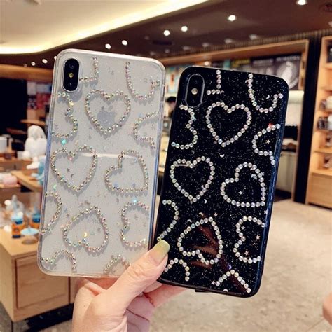 Cute Glitter Love Heart Rhinestone Phone Case For Iphone 12 11 Etsy