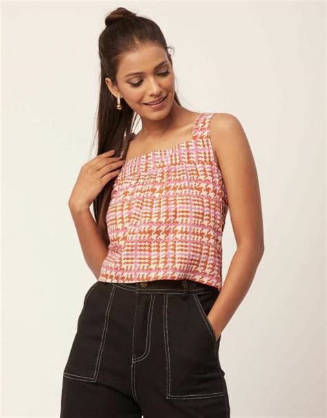 Buy Moomaya Printed Cotton Crop Top For Women Sleeveless Square Neck