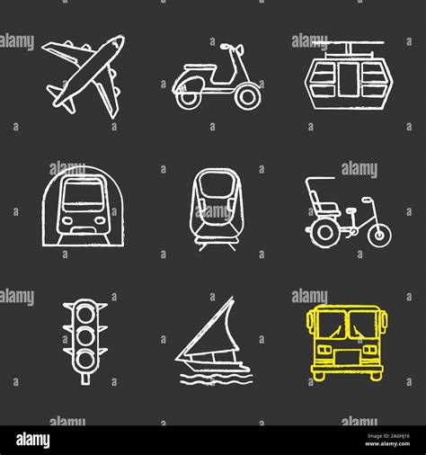 Public Transport Chalk Icons Set Modes Of Transport Airplane Scooter