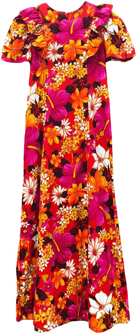 Vintage 60s Tropical Dreams Ruffle Maxi Dress By Hookano Shop Thrilling