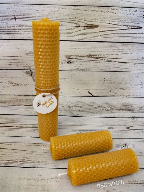 Natural Beeswax Candles Beeswax Pillar Set Of 3 Honeycomb Hand Rolled