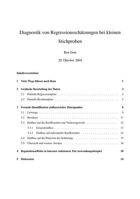 Pdf Diagnostik Von Regressionssch Tzungen Bei Kleinen Stichproben