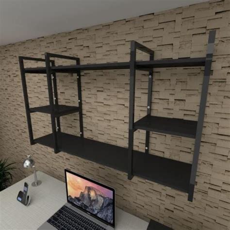 Prateleira Industrial para Escritório Aço Cor Preto Mdf 30cm Modelo