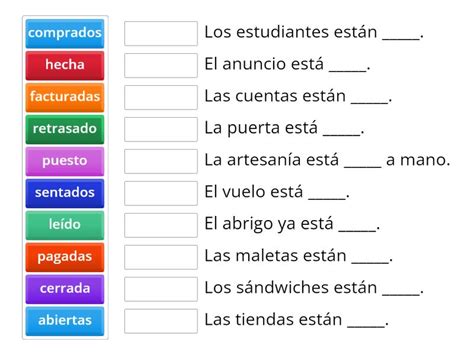 Participios Pasados Como Adjetivos Une Las Parejas