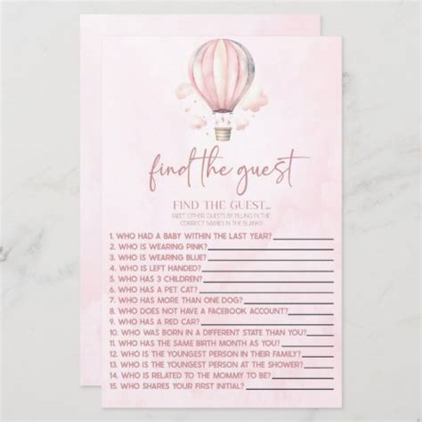 Hot Air Balloon Find The Guest Baby Shower Game Zazzle