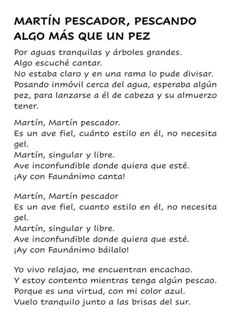 Letra Canción Martín Pescador Algo Más Que Un Pez Profe Social