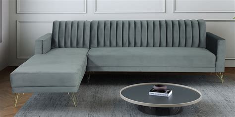 Buy Atlantis Velvet RHS Sectional Sofa In Fossil Grey Colour At 26 OFF