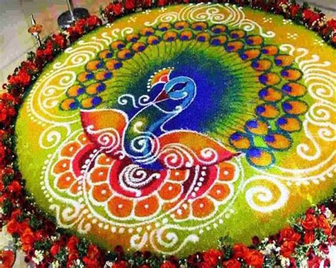 25 Different Peacock Rangoli Designs with Lovely Shades | Styles At Life