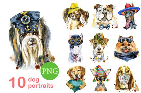 10 watercolor dog portraits. Set 16 By Watercolor fantasies | TheHungryJPEG