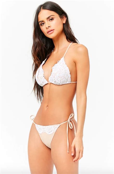 Forever 21 Lace Triangle Bikini Emily Ratajkowski S White Lace Thong