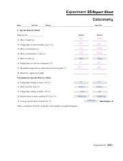 Ex 25 Pdf Experiment 25 Report Sheet Calorimetry Date Lab Sec Name