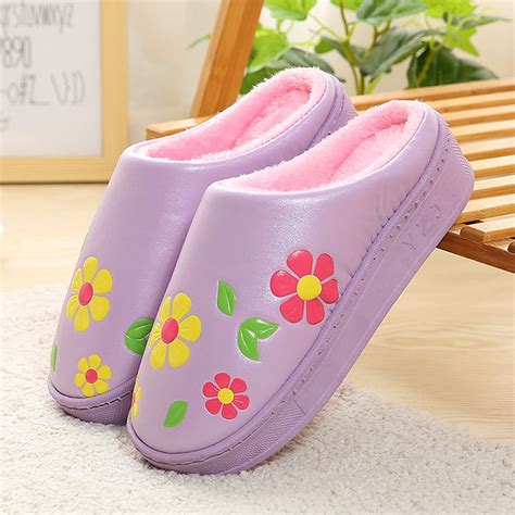 Aayomet House Slippers Winter Thick Sole Floral Printed Cotton Slippers ...