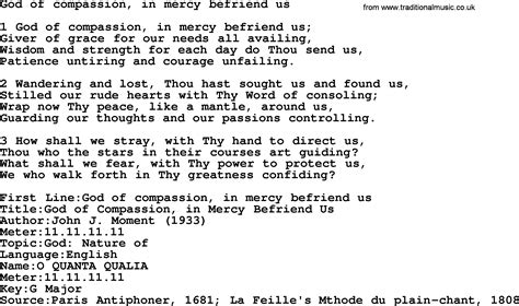 Presbyterian Hymn: God Of Compassion, In Mercy Befriend Us - lyrics, and PDF