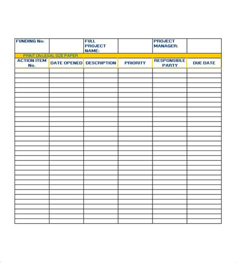 Action List Template Excel