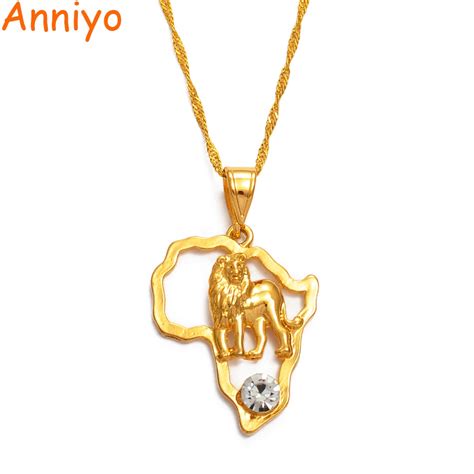 Anniyo Africa Map Necklaces For Women Girls Gold Color African Lion