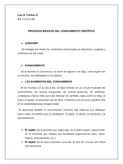 Procesos Básicos Del Conocimiento Científico Ensayo Pdf