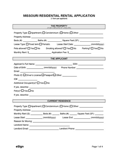 Free Missouri Rental Application Form Pdf Word