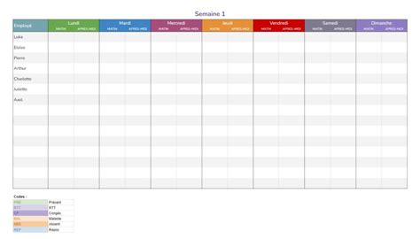 Modèle planning d équipe coloré Excel PDF et Google Sheets