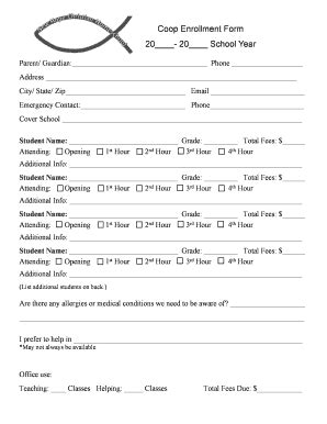 Fillable Online Coop Enrollment Form School Year Fax Email