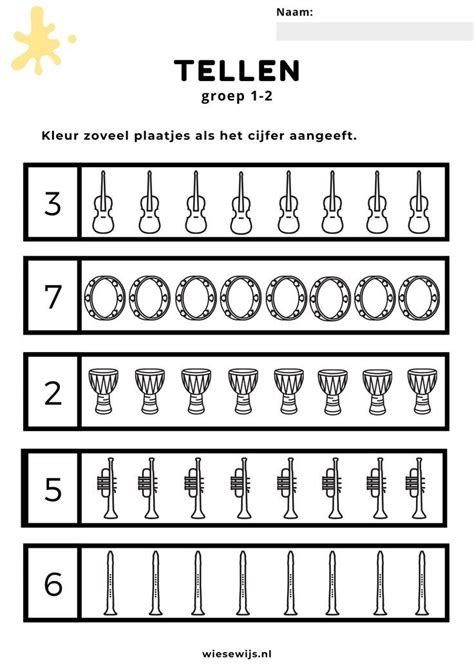 Werkblad Tellen Groep 1 2 Plaatjes Tellen Thema Muziek Artofit