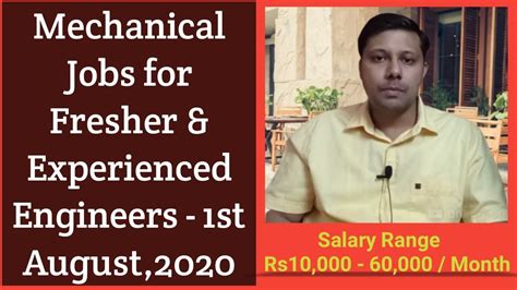 Mechanical Jobs For Freshers Experienced Engineers St Aug I