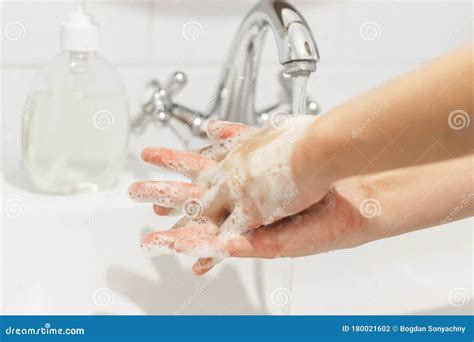 Wash Your Hands Rubbing Fingers Washing Hands With Antibacterial Soap