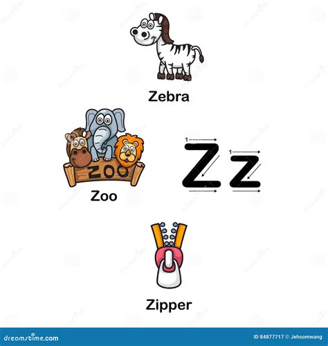 Alphabet Letter Z Zebrazoozipper Vector Illustration Stock Vector