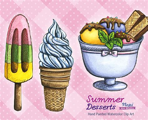 Watercolor Ice Cream Clipart Sweets Clipart Summer Desserts Ice Cream Cone Party Invitation