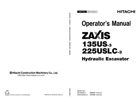 PPT Hitachi ZAXIS 135US 3 Hydraulic Excavator Operators Manual