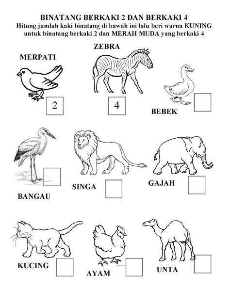 Lembaran Kerja Matematik Tema Haiwan Bahan Prasekolah Mewarna Porn