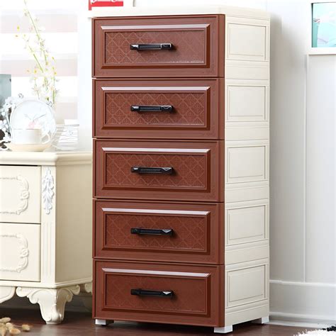 Vertical Lingerie Chest Contemporary Plastic Chest With Drawers For Bedroom Red Brown 16 L X