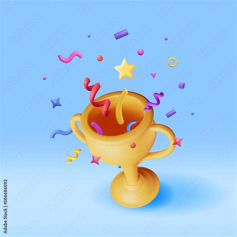 3d Golden Champion Trophy With Confetti Render Gold Cup Trophy Icon