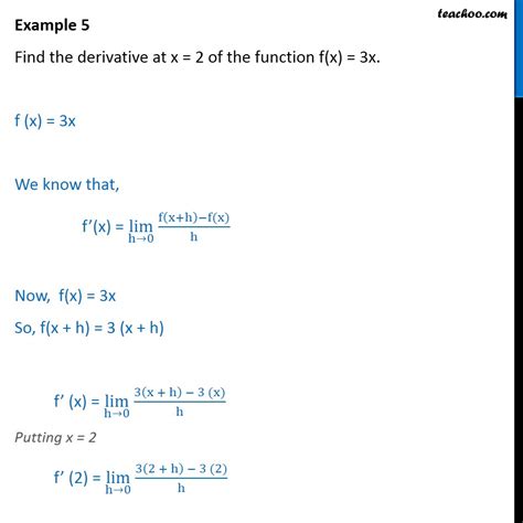 Example 5 Find Derivative At X 2 Of F X 3x Derivatives By 1st