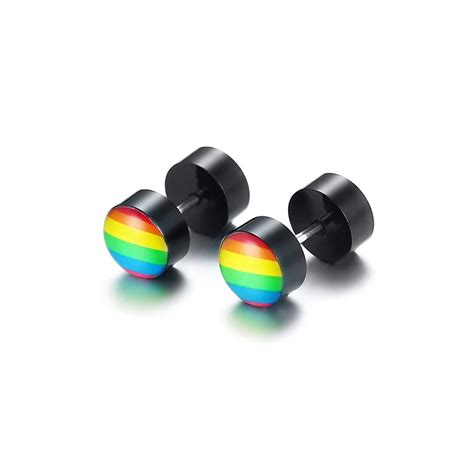 Trendy Round Rainbow Stud Earring Gay Lgbt Pride Earrings