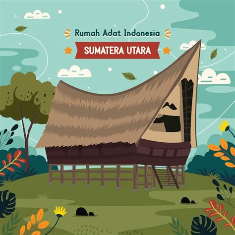 Rumah Adat Indon Sia Sumatra Utara Vetor Premium