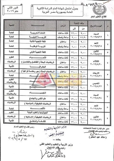 ننشر جدول امتحانات الدور الثانى للثانوية العامة 2019 أخبار التعليم في