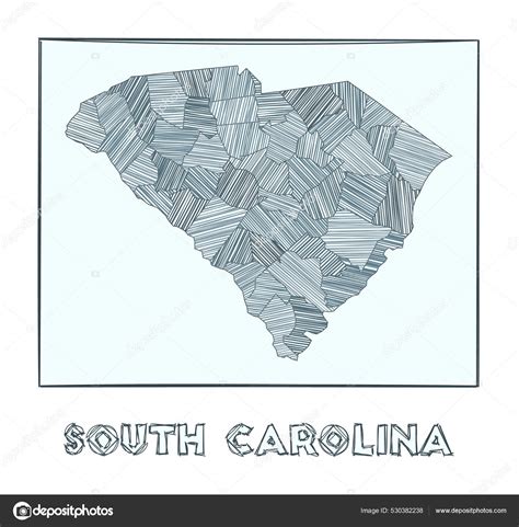 Sketch Map Of South Carolina Grayscale Hand Drawn Map Of The Us State