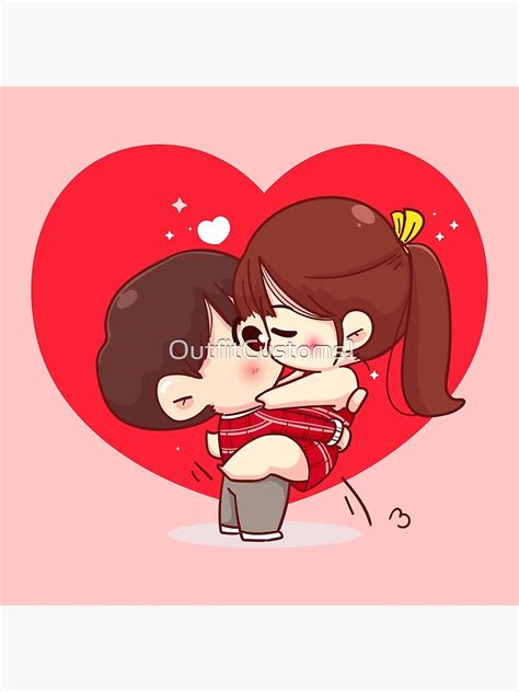 "Cute anime manga kawaii boy and girl love couple in heart" Poster for ...