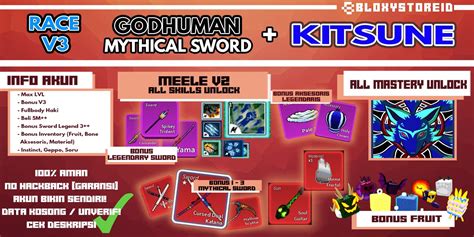 Buy Akun Akun Blox Fruit {KITSUNE + GODHUMAN + MYTHICAL SWORD} [Level MAX ] (Unverified) Blox ...