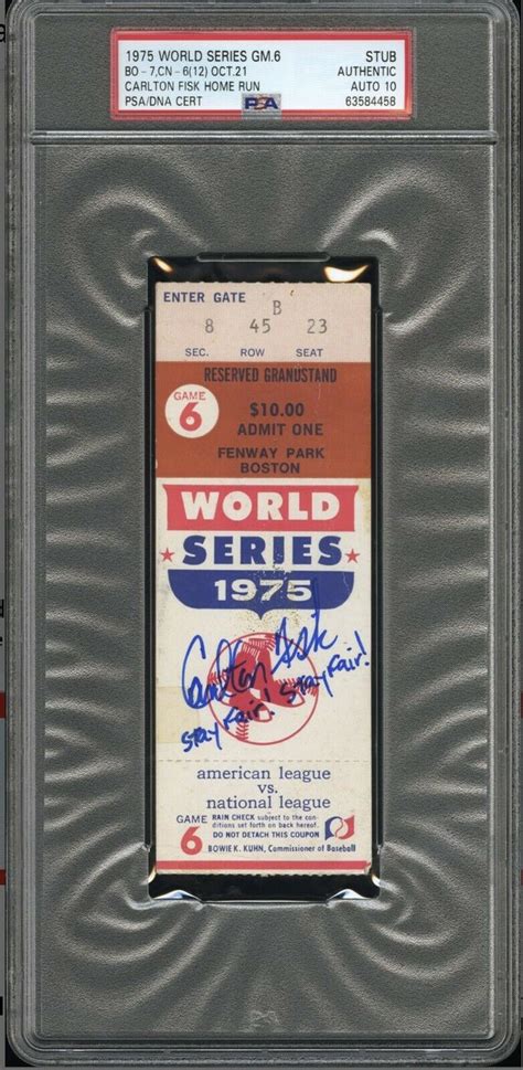 BOSTON RED SOX 1975 WORLD SERIES GAME 6 AUTHENTIC SLABBED AUTOGRAPHED ...