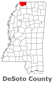 DeSoto County on the map of Mississippi 2023. Cities, roads, borders ...