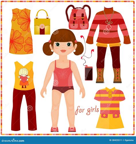 Paper Doll With A Set Of Fashion Clothes Cute Gir Stock Image Image