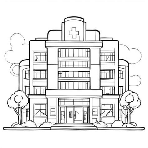 Download Black and White Drawing of Old Hospital Building Coloring ...