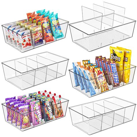 Moretoes Pack Clear Plastic Storage Bins Snack Organizer Divided