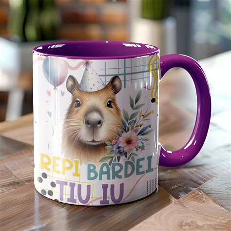 Arte Caneca Capivara - 9 Artes para Canecas Capivara Aniversário Arquivo Editável