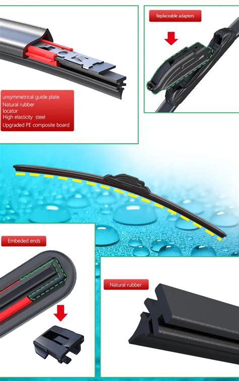 S058 Universal Front Window Frameless Windshield Wiper Blades 8 Adapters For All Black Gua Paper