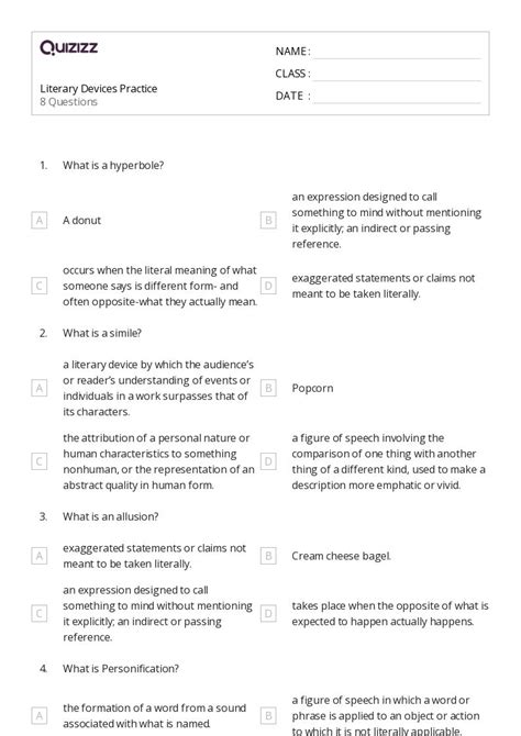 Printable Literary Devices Worksheets Quizizz